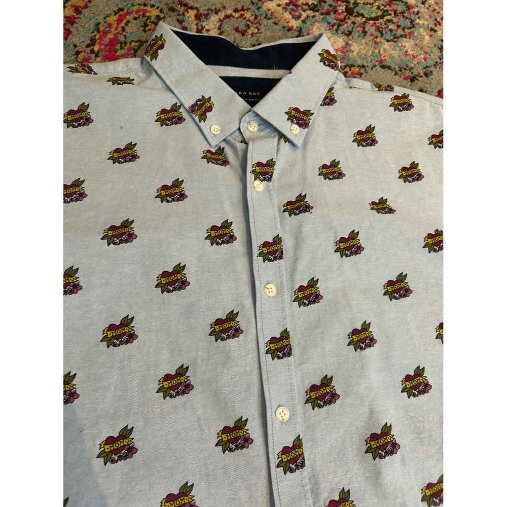 Zara Man Light Blue Mom‎ Heart Tattoo Print mother's Day shirt XL